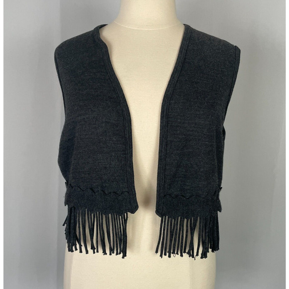 Vintage Sweater Vest Womens Size XL Charcoal Gray Fringe Western Boho Fairy 90s - Picture 1 of 11